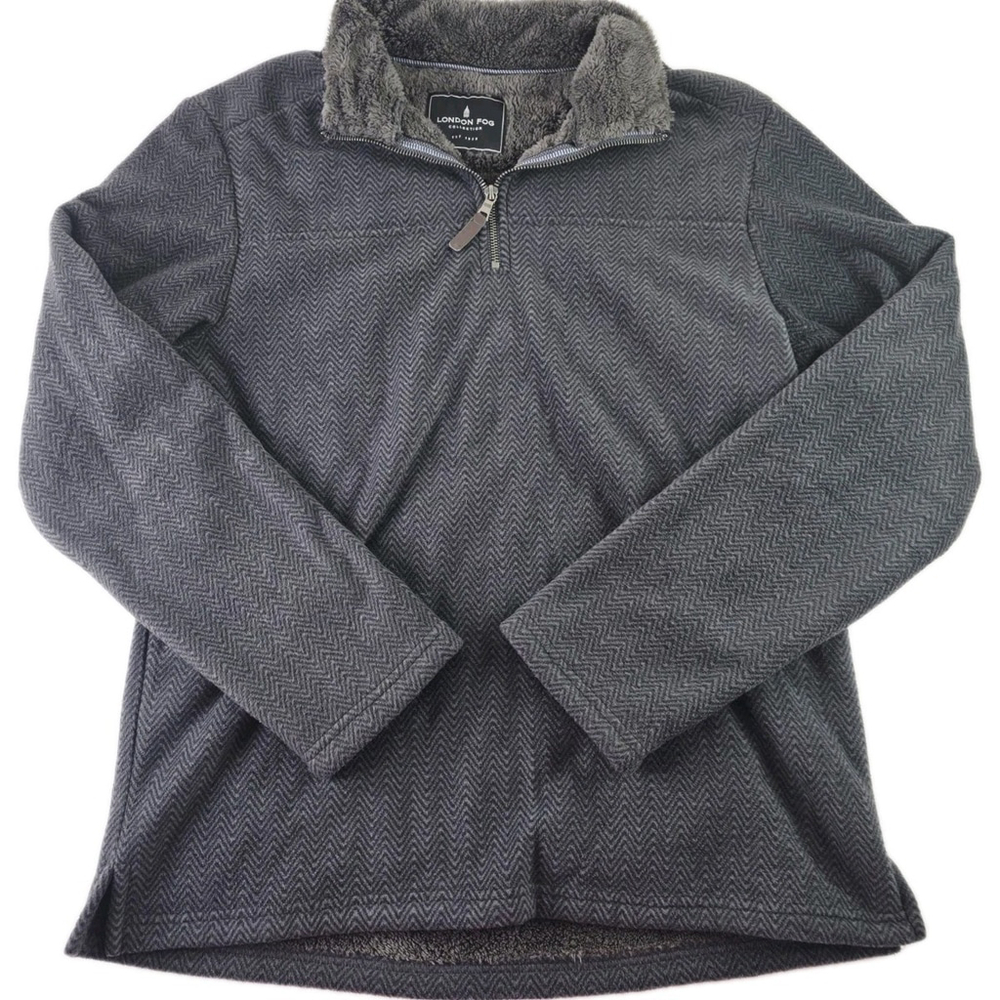 London Fog Collection Men's Gray 1/4 Zip Pullover Fleece Fully Lined Size XLarge